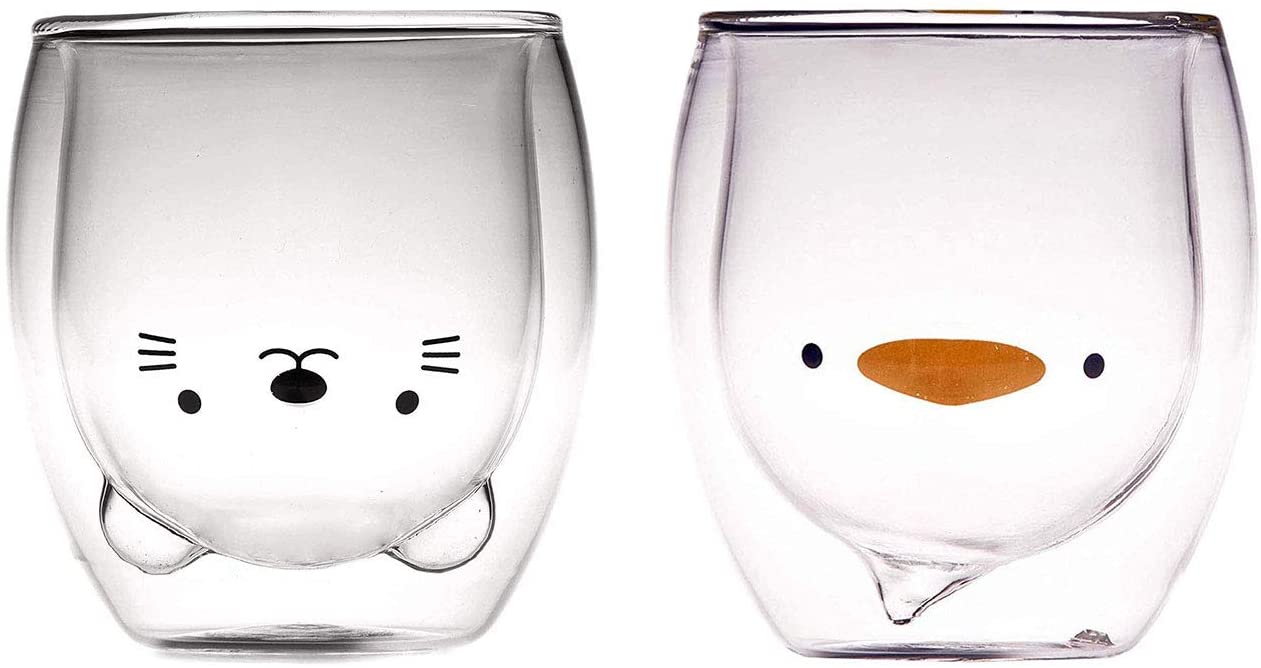 Vatery - Cute Animal Double Wall Glass Mugs – DailyBoho