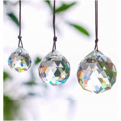 HwaGui Set of 3 Clear Crystal Ball Includes 20/30/40mm Faceted Prism Balls Suncatcher for Ceiling Lighting Chandelier Hanging Decorating 