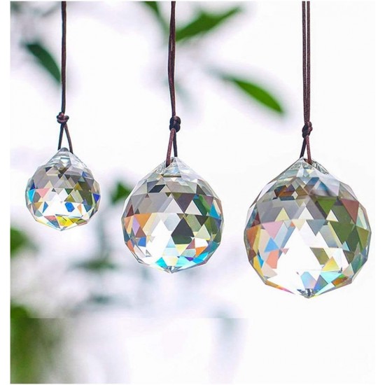 HwaGui Set of 3 Clear Crystal Ball Includes 20/30/40mm Faceted Prism Balls Suncatcher for Ceiling Lighting Chandelier Hanging Decorating 